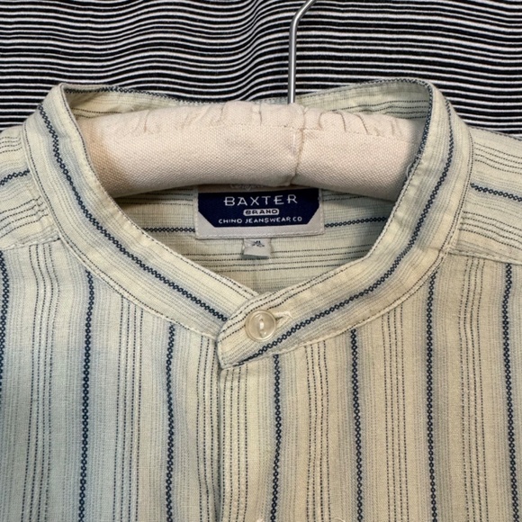 Baxter Brand Yellow/Blue Striped Cotton Collarless Shirt Size XL NWT - Picture 3 of 9